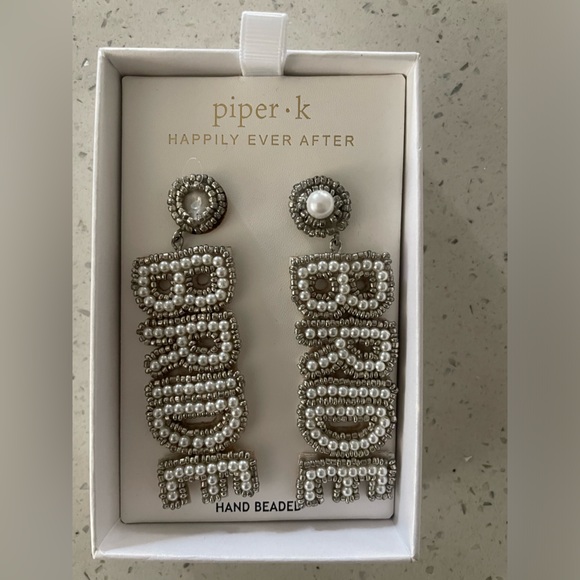 Piper K Hand Beaded Bride Earrings - Picture 1 of 4